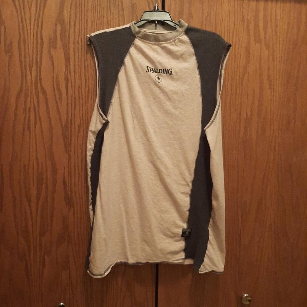 Vintage Spalding Short Sleeve Shirt Gray/Beige Sz L PreLoved Excellent Condition